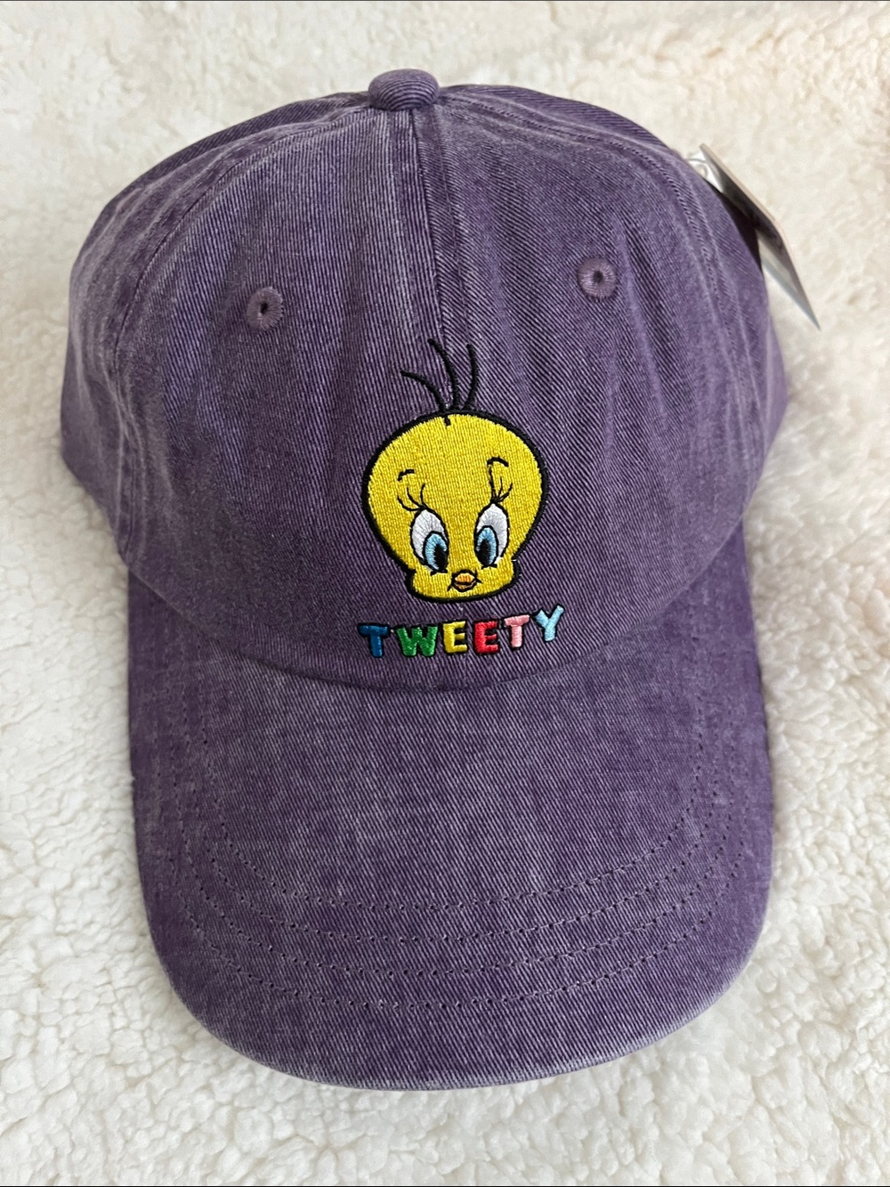 Looney Tunes Tweety Bird Embroidered Baseball Cap Dad Hat Washed Purple